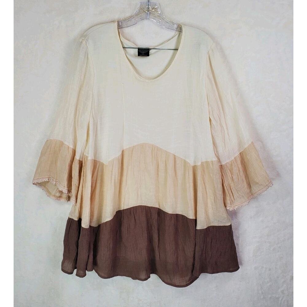 Cal Style Women's Tunic Top Mini Dress Sz XL Fairy Boho Flowy Bell Sleeves Lined